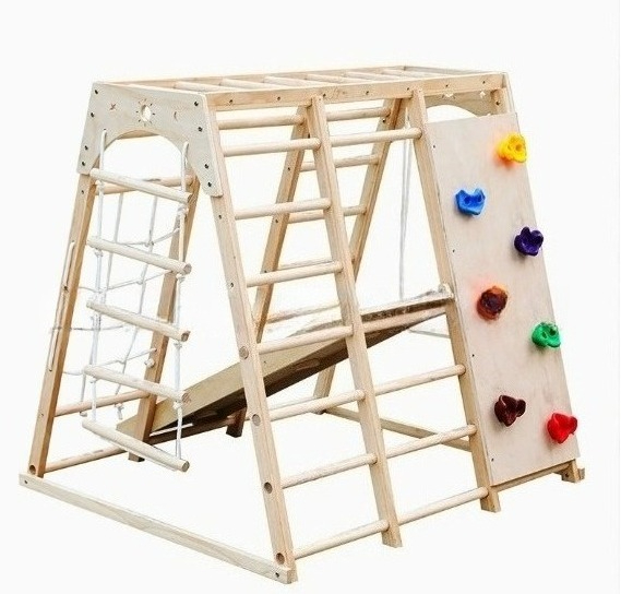Kids Outdoor Climbing Frame - Klettergerüst aus Holz mit Schaukel-Rutsche-Kombination, Indoor-Spielplatz-Klettergerät