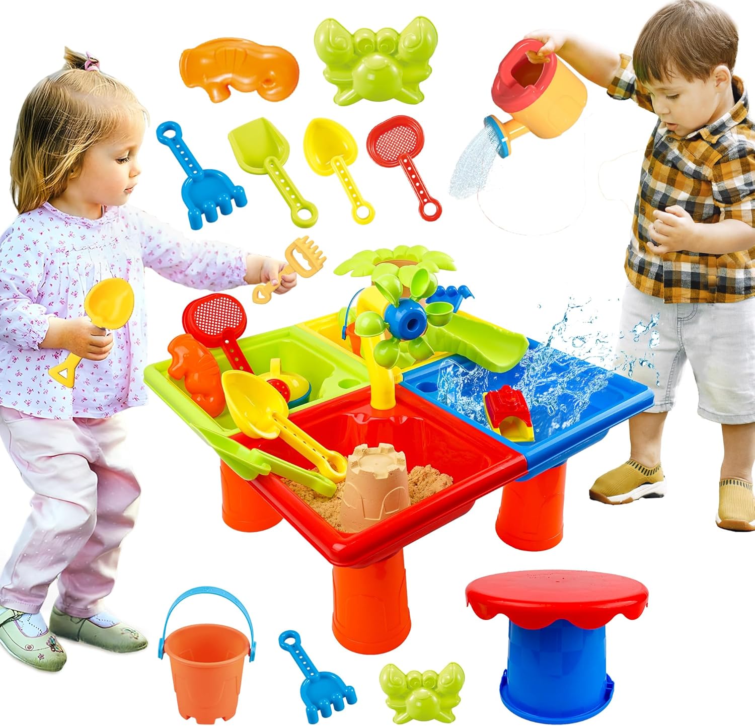 Kids Outdoor Table - 25 Stück Sommer-Wassertisch für Kleinkinder, 4-in-1,
