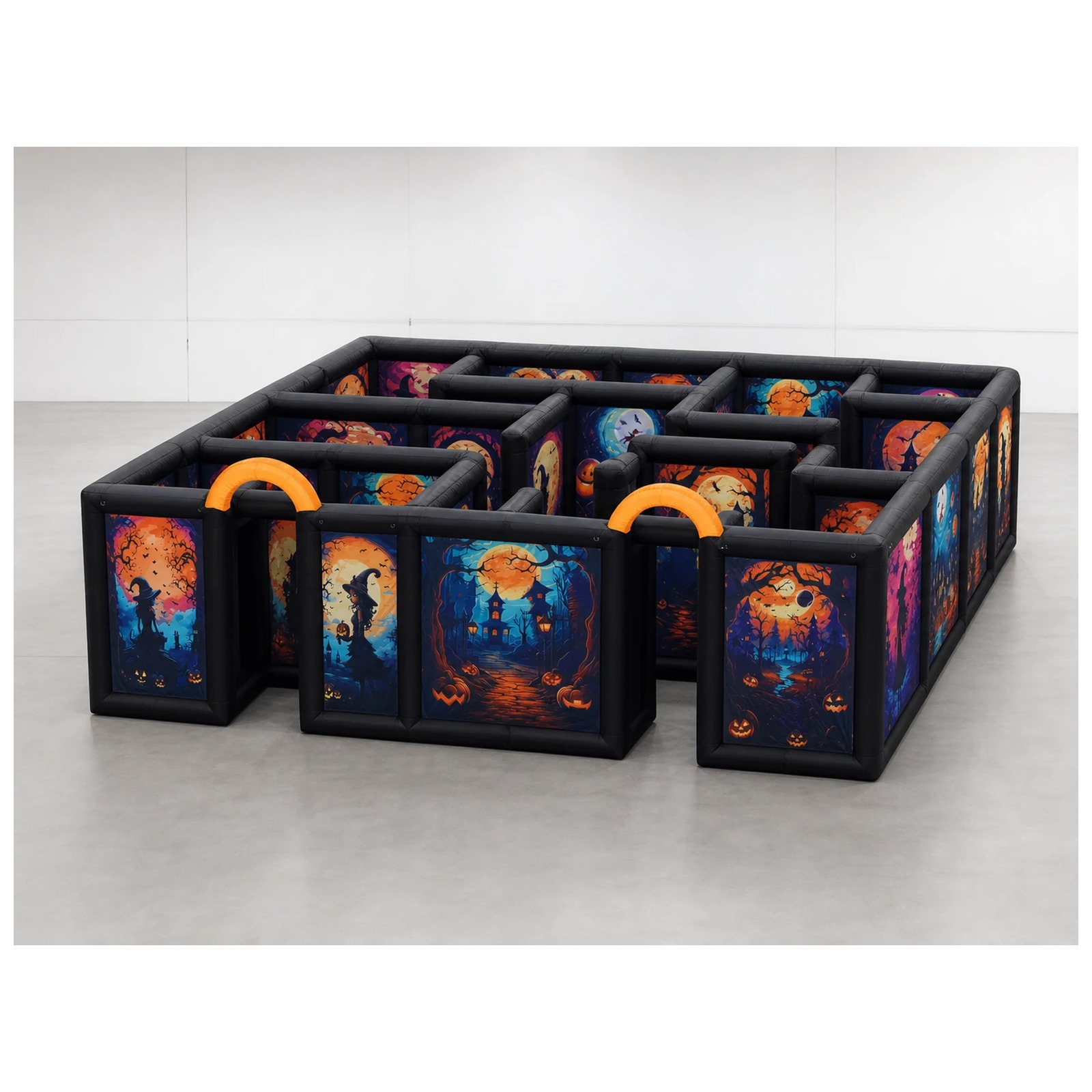 Kids Outdoor Party Venue - Großes aufblasbares Halloween-Labyrinth mit zwei orangefarbenen