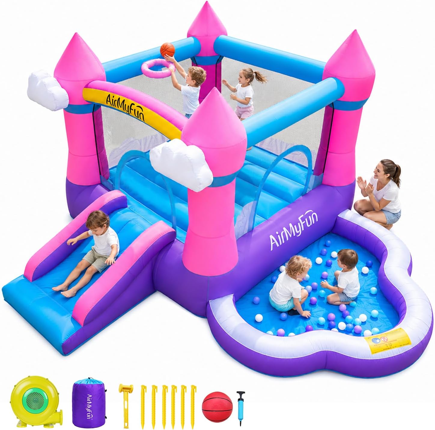 Kids Outdoor House - Rosa Aufblasbare Hüpfburg für Kinder von