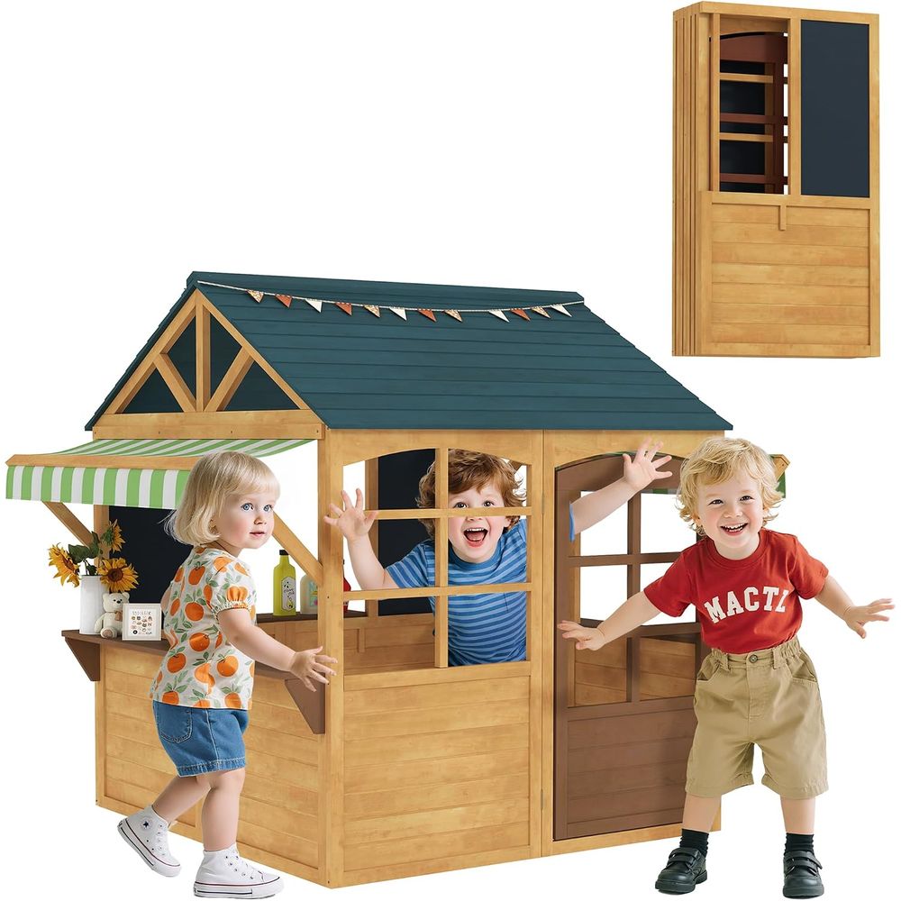 Qaba Kids Outdoor Playhouse - Qaba faltbares Outdoor-Spielhaus mit Fenstern für