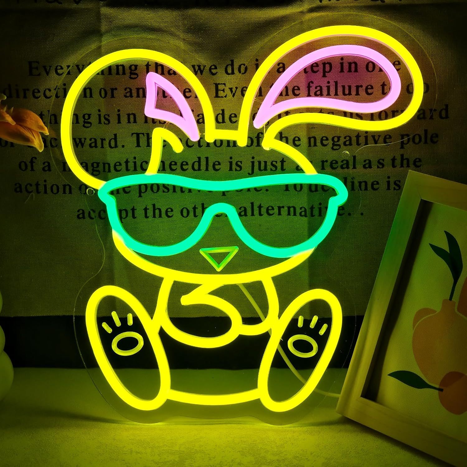 Kids Outdoor Easter Gifts - Cooles Hasen-Neonschild mit Brille, LED-Wandkunst, USB-betrieben,