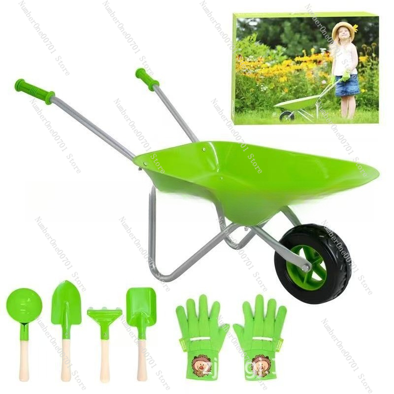 Kids Outdoor Set - Kinder-Schubkarre für Draußen, Grünes Garten-Spielset für
