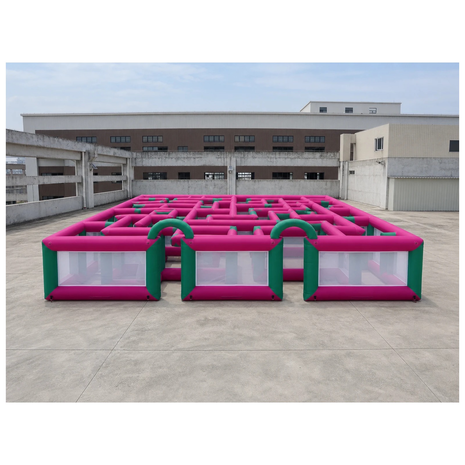 Kids Outdoor Party Venue - Großes, magentagrünes, offenes, aufblasbares Labyrinth aus