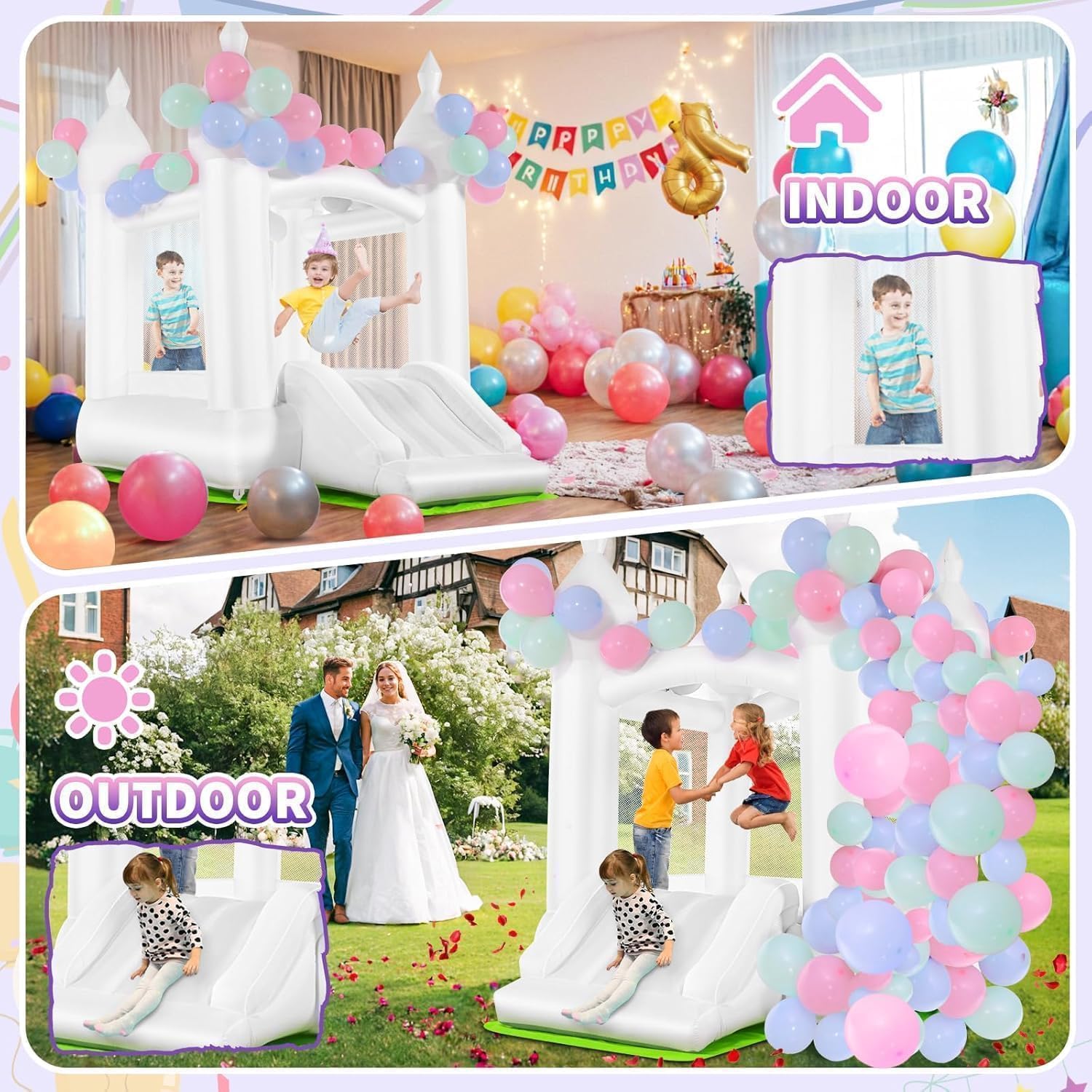 Weißes Hüpfburg-Set für drinne – Kids Outdoor House Bewertung und Preis