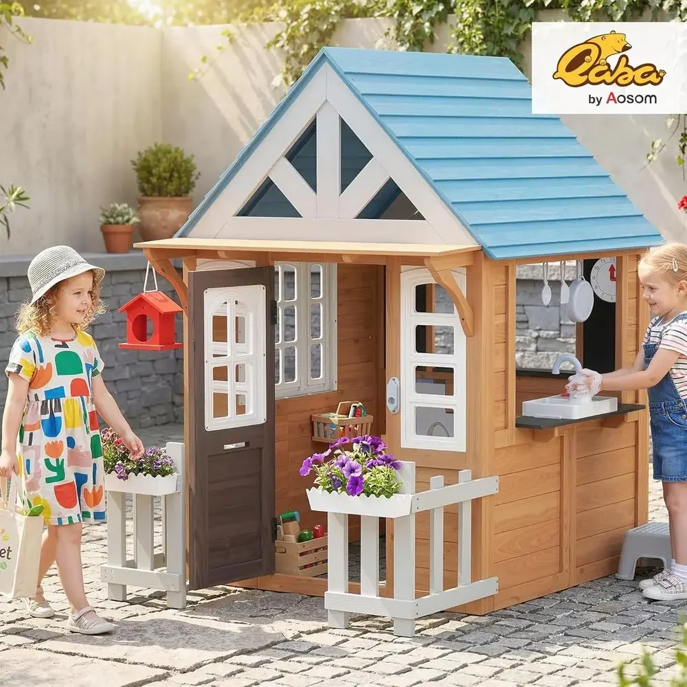 Qaba Outdoor-Spielhaus mit Hau – Qaba Kids Outdoor Playhouse Bewertung und Preis