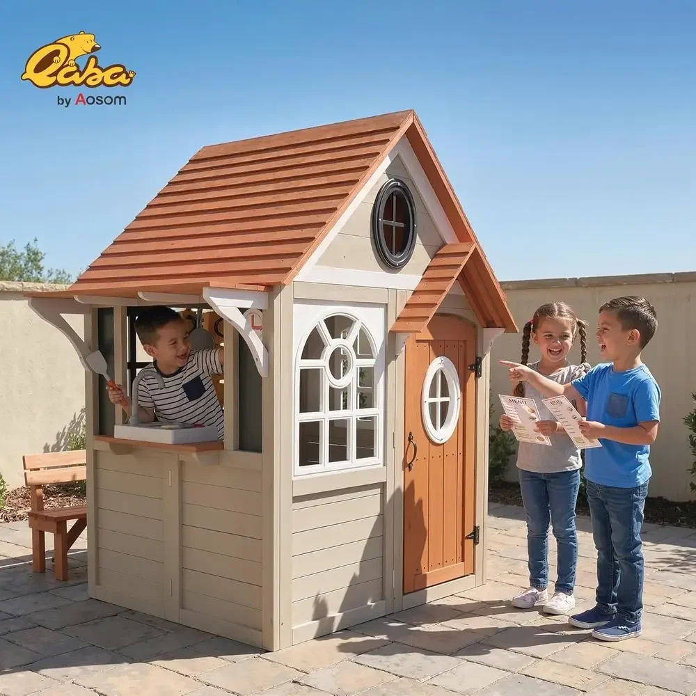 Qaba Outdoor-Spielhaus, Holz-K – Qaba Kids Outdoor Playhouse Bewertung und Preis