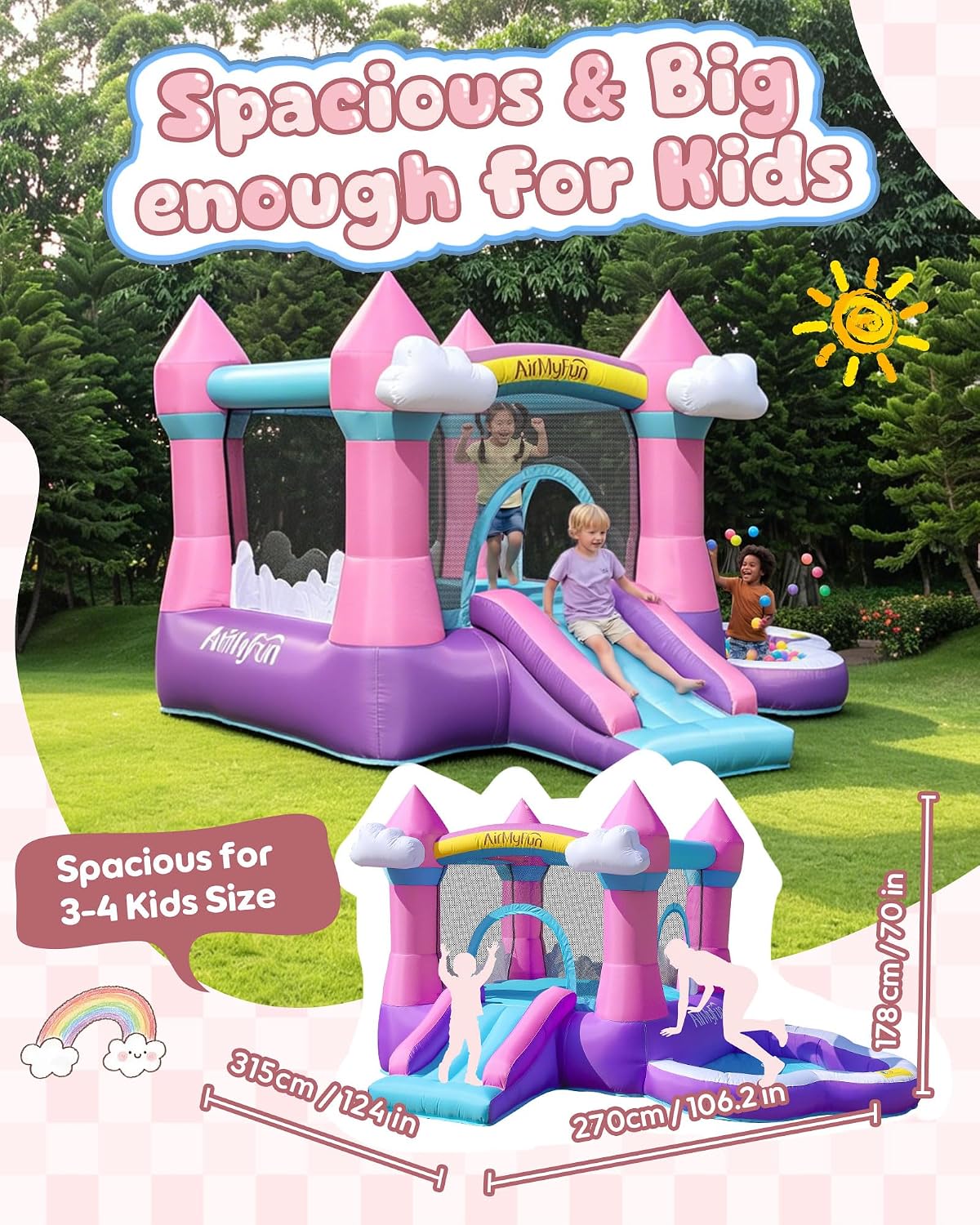Rosa Aufblasbare Hüpfburg für  – Kids Outdoor House Bewertung und Preis
