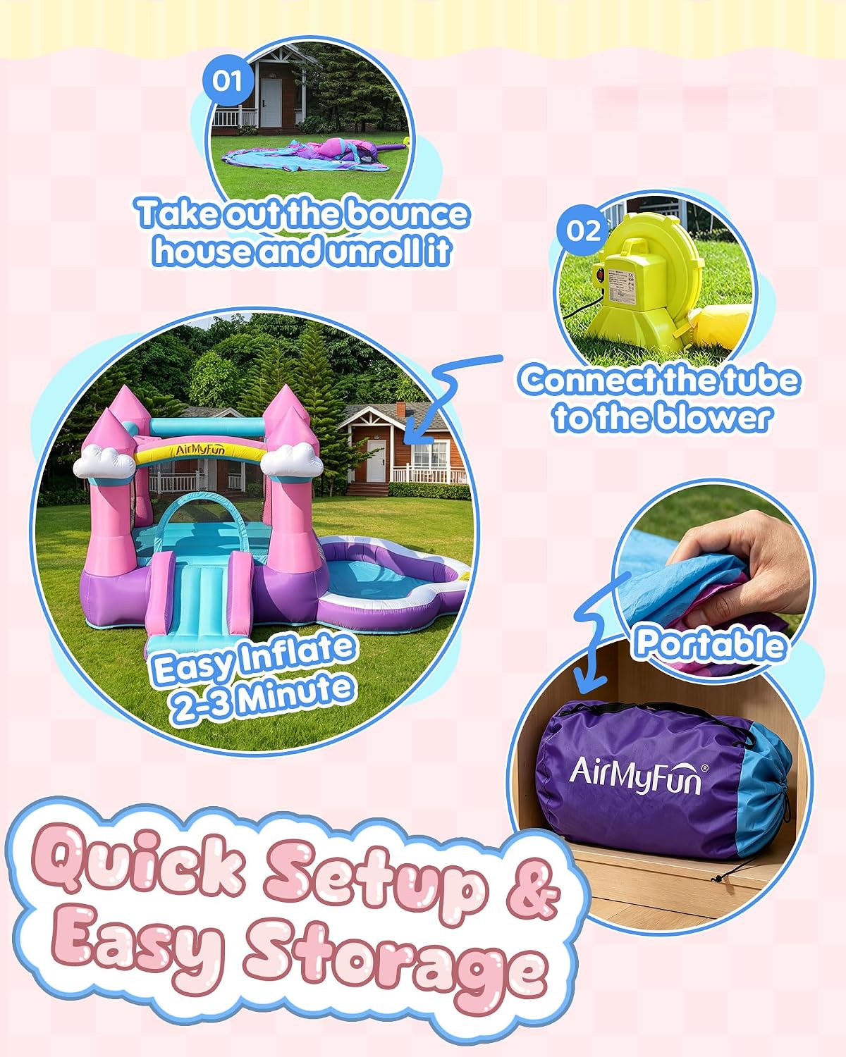 Rosa Aufblasbare Hüpfburg für  – Kids Outdoor House Bewertung und Preis