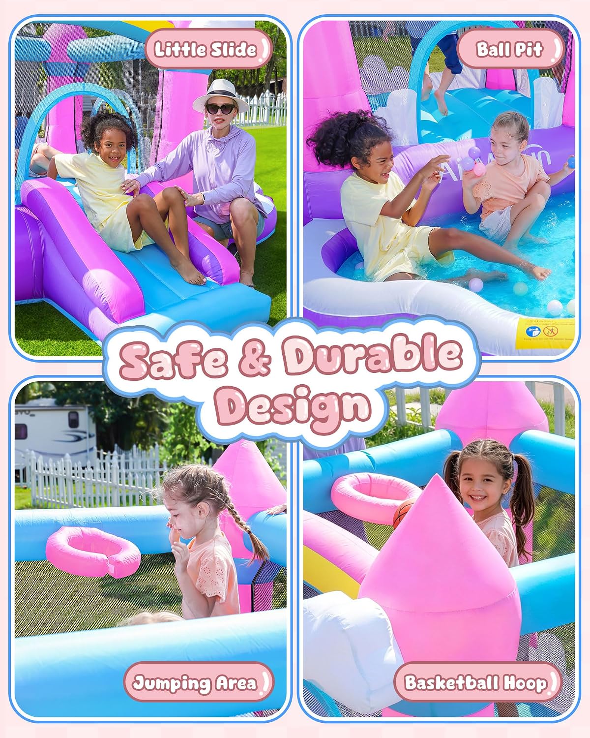 Rosa Aufblasbare Hüpfburg für  – Kids Outdoor House Bewertung und Preis
